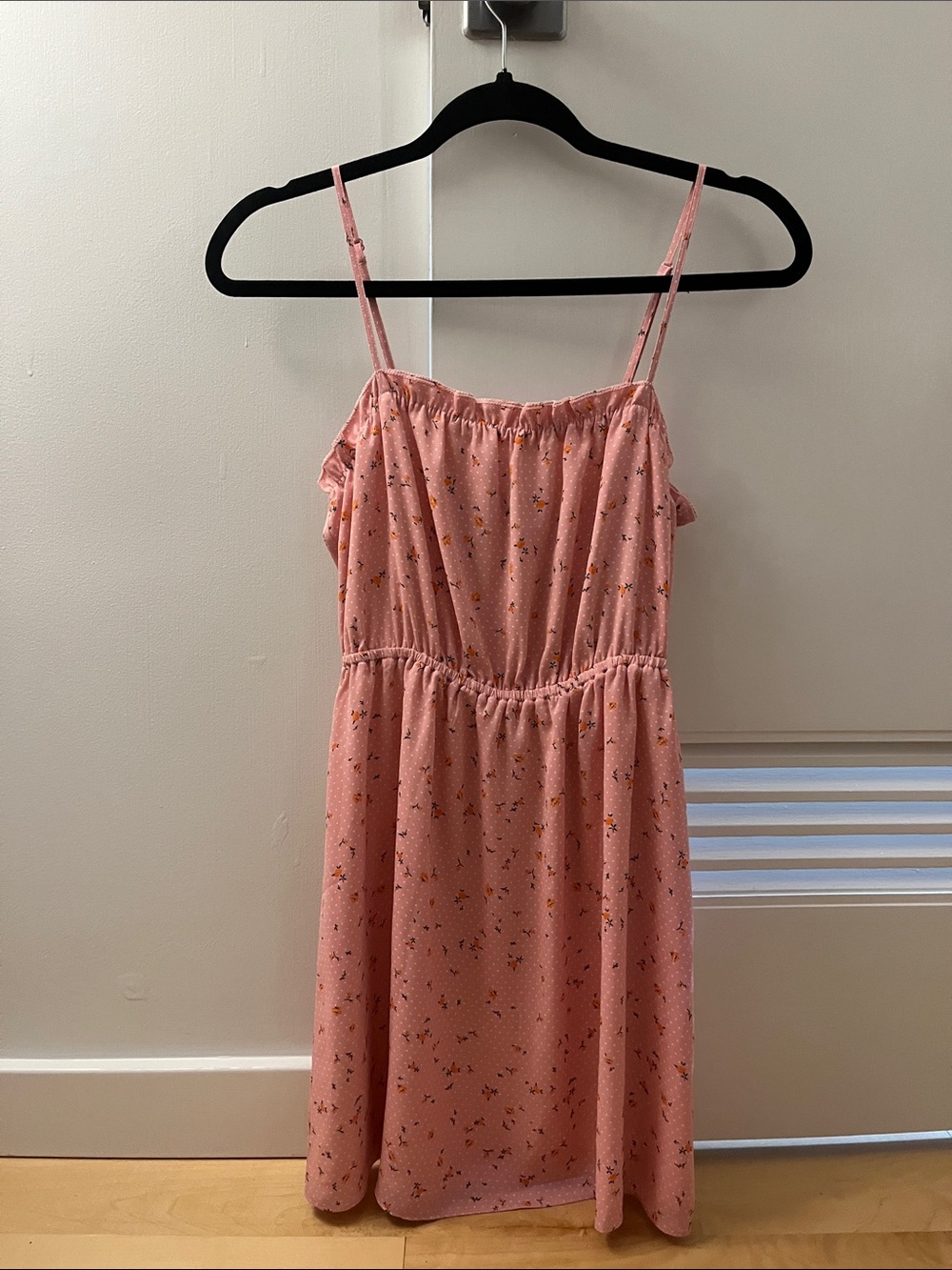 Aritzia Sunday Best Pink Polka Dot Floral Spaghetti-Strap Sundress